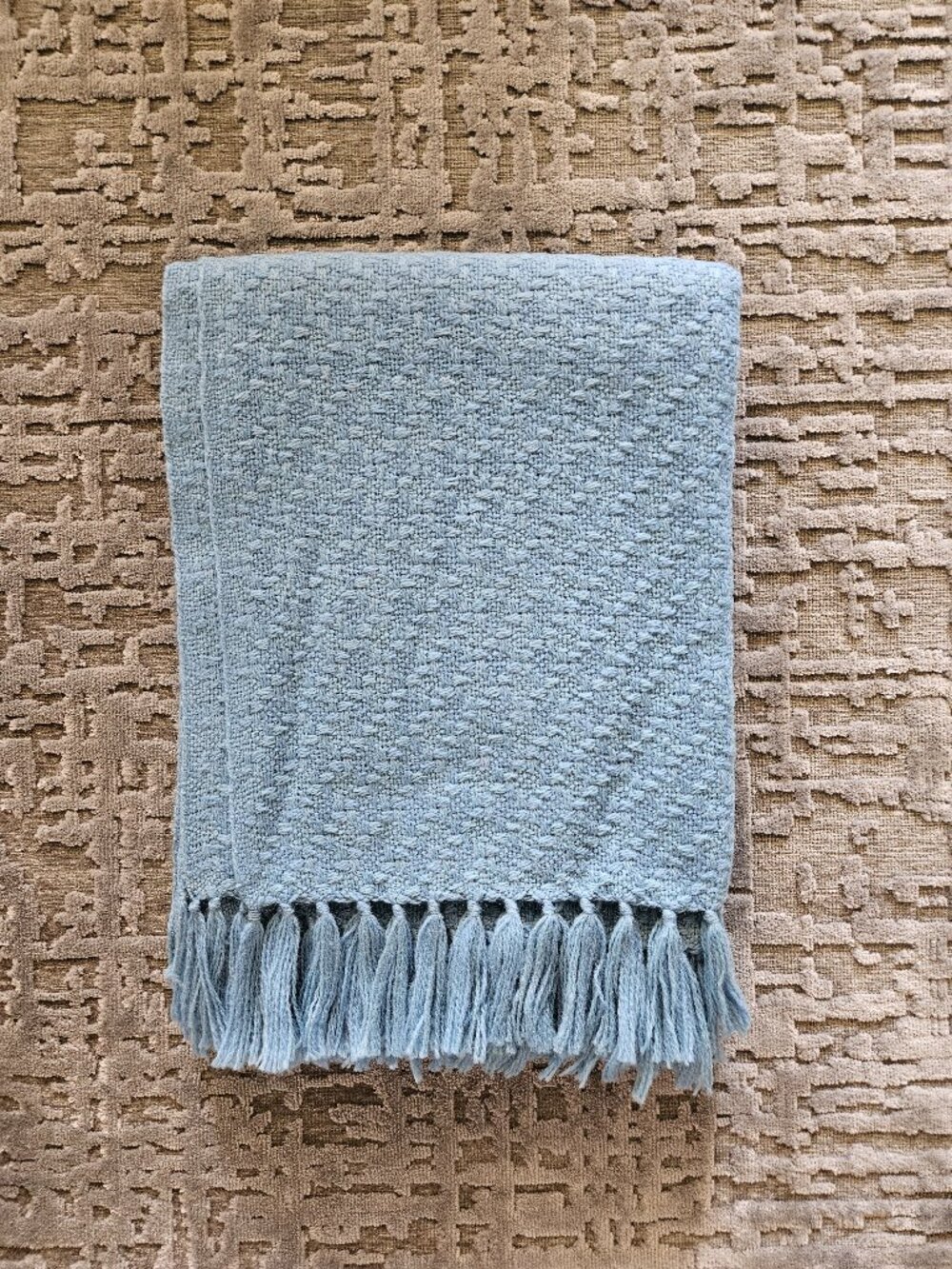 BRAND NEW WEDGEWOOD BLUE WOOL BLANKET BY CHURCHILL WEAVERS IN 52" W x 66" L SIZE